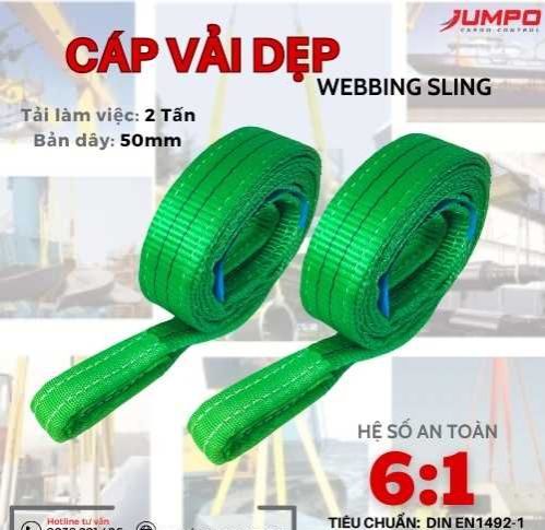 Dây cáp vải cẩu hàng dẹp 2 đầu mắt 2 tấn  6:1