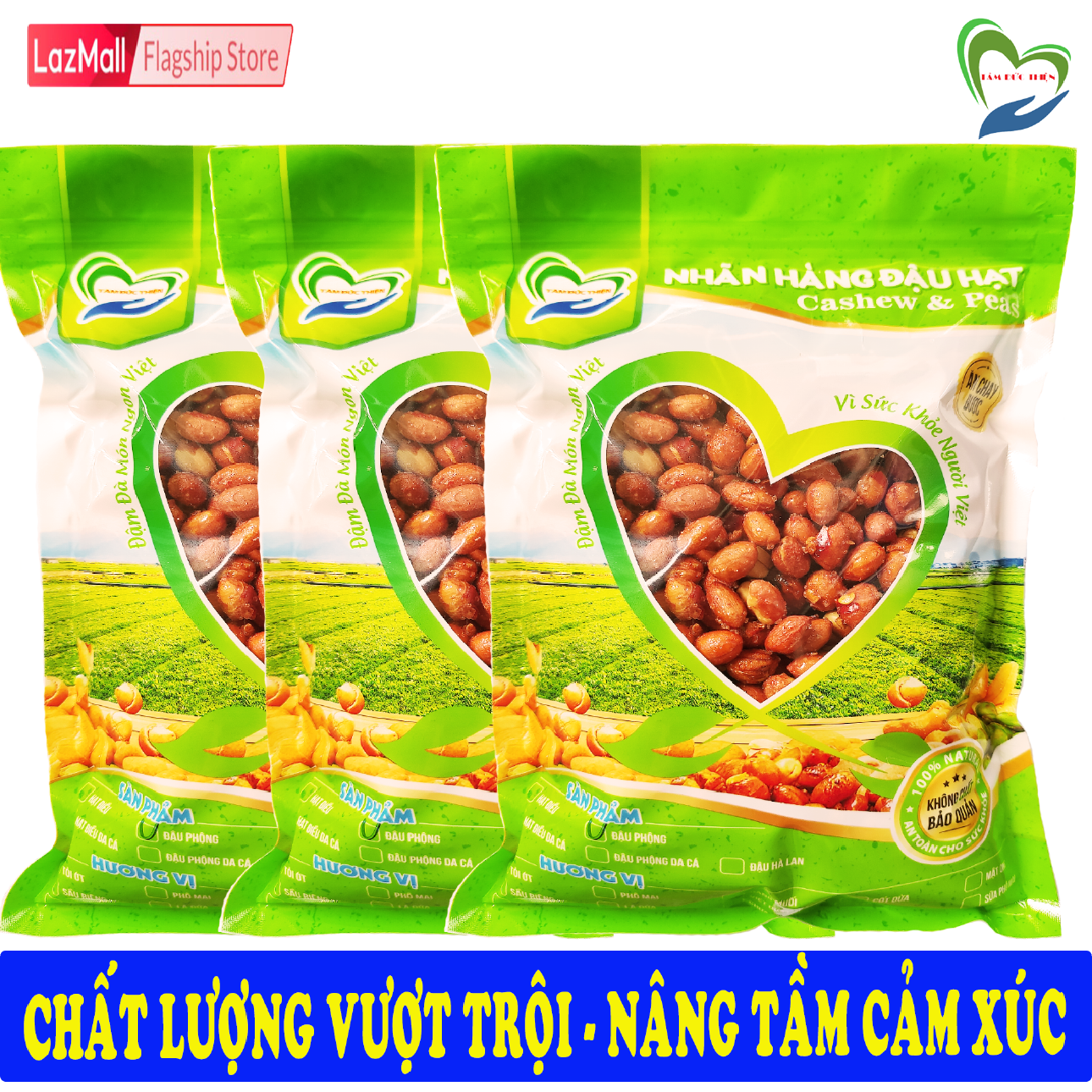 Combo 1K500GR Đậu Phộng Rang Tỏi Ớt Tâm Đức Thiện 3 Túi ZIP 500GR Thực Phẩm Đóng Gói Đóng Hộp Ăn Liền đồ ăn vặt Lazada bánh kẹo quà Tết