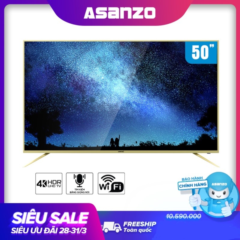 Bảng giá Smart TV LED 4K Asanzo 50AU5900  (NEW 2020, Android 7.0 Màn hình 50 inch độ phân giải 4K, Wifi, Kết nối với điện thoại thông minh, Tích hợp tìm kiếm giọng nói) - Bảo hành 2 năm
