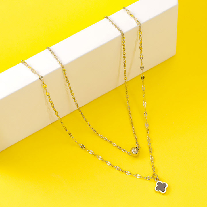 Necklaces 2 floor ball and grass 4 leaves child lucky-the standard titanium color ball beautiful-commitment 1 Đổi 1 if black and rust