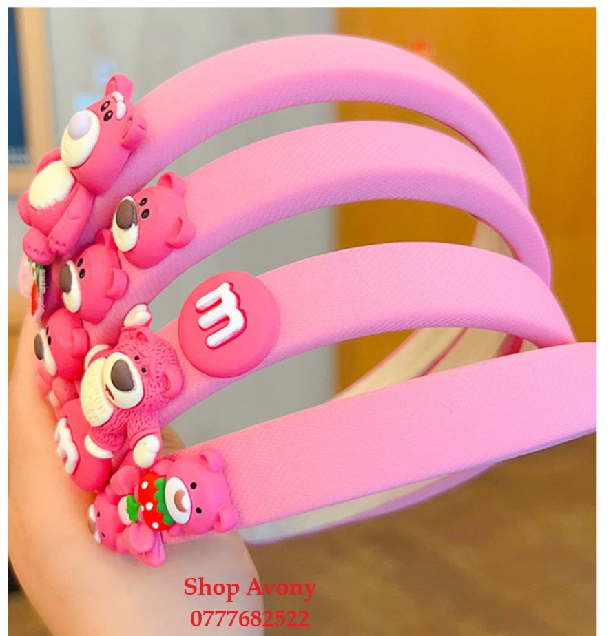 Cài tóc - Bờm tóc vài màu hồng đính icon gấu dâu (Lotso)