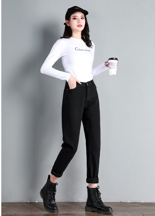 Quần rin nữ BIGSIZE phom baggy lưng cao, mẫu quần jean ống đứng, màu đen tuyền phong cách hàn quốc - MoliJeans