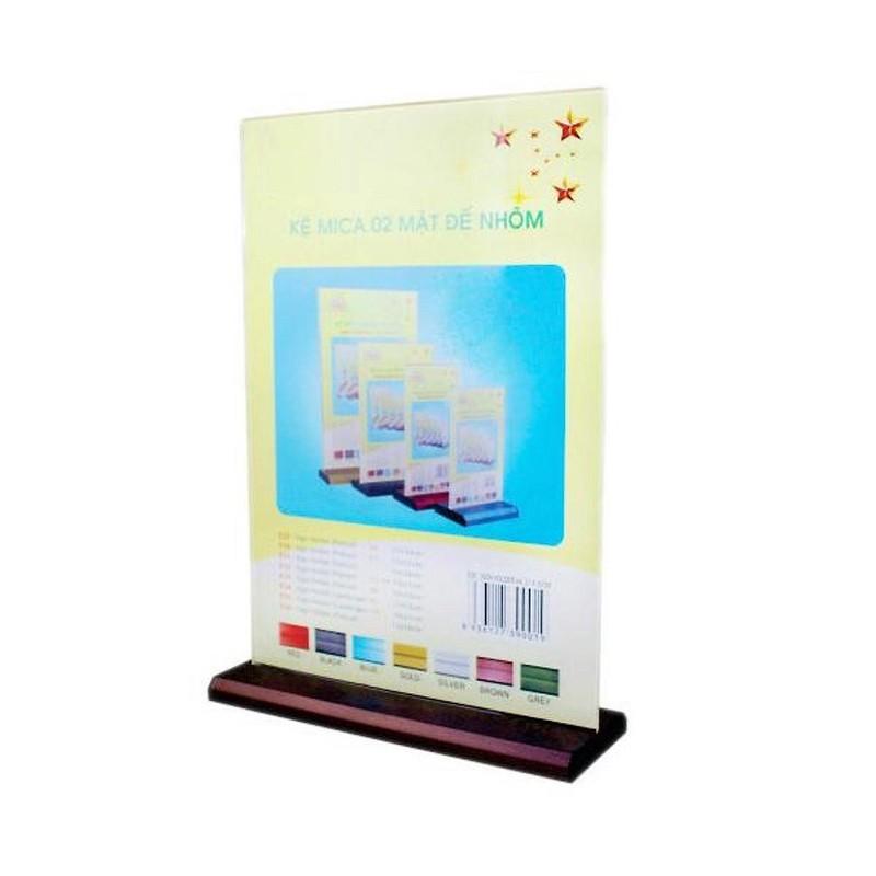 [HCM]Kệ Mica 2 mặt A5 ngang - Đế lùa nhôm - E34 - 210x150mm
