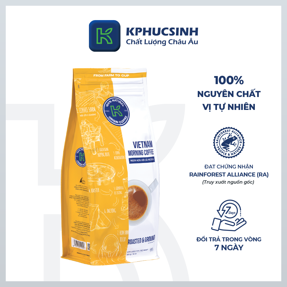 Cà phê Rang xay Đặc sản Nguyên chất Pha phin K Coffee K VN Morning 454g