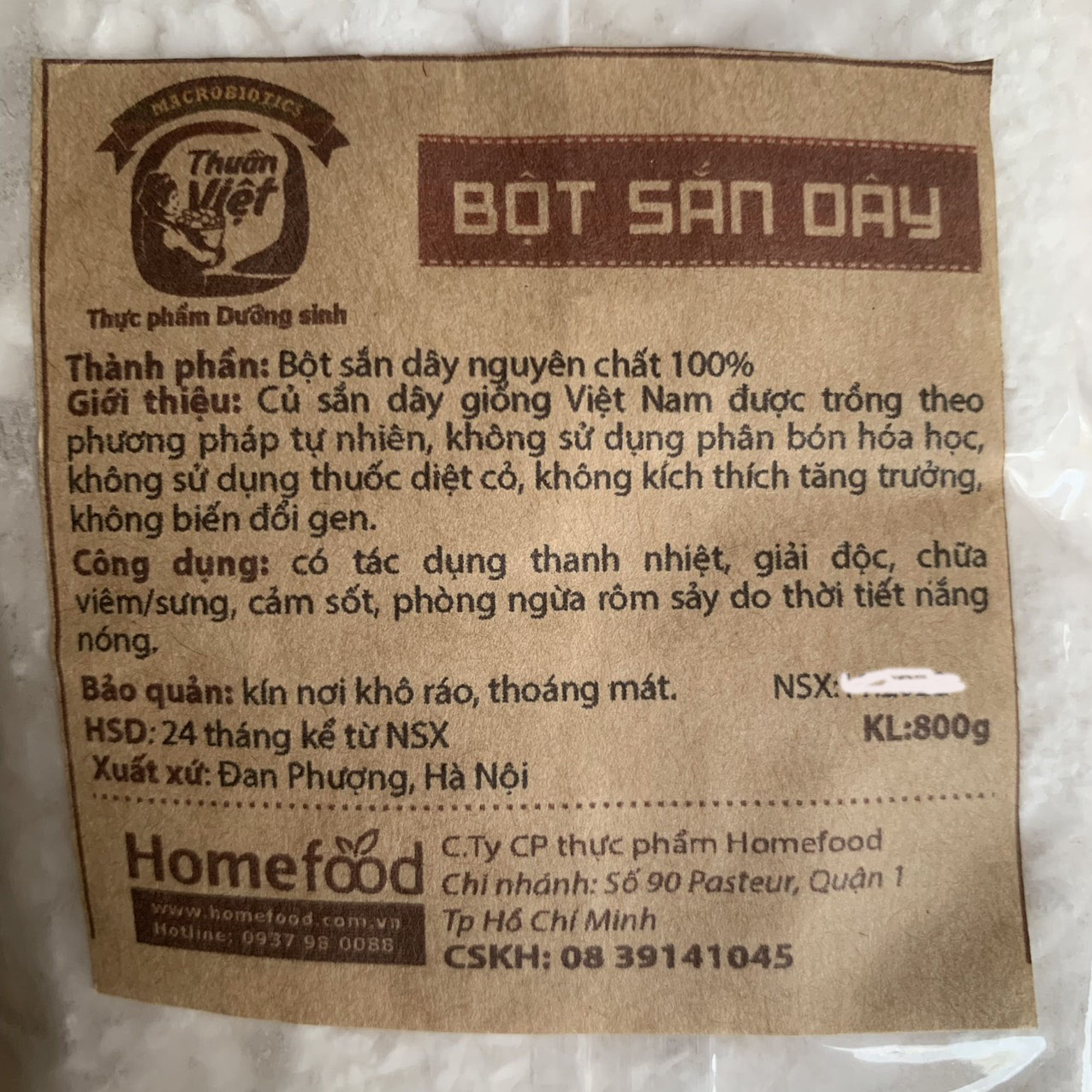 Bột sắn dây sạch HomeFood 800g