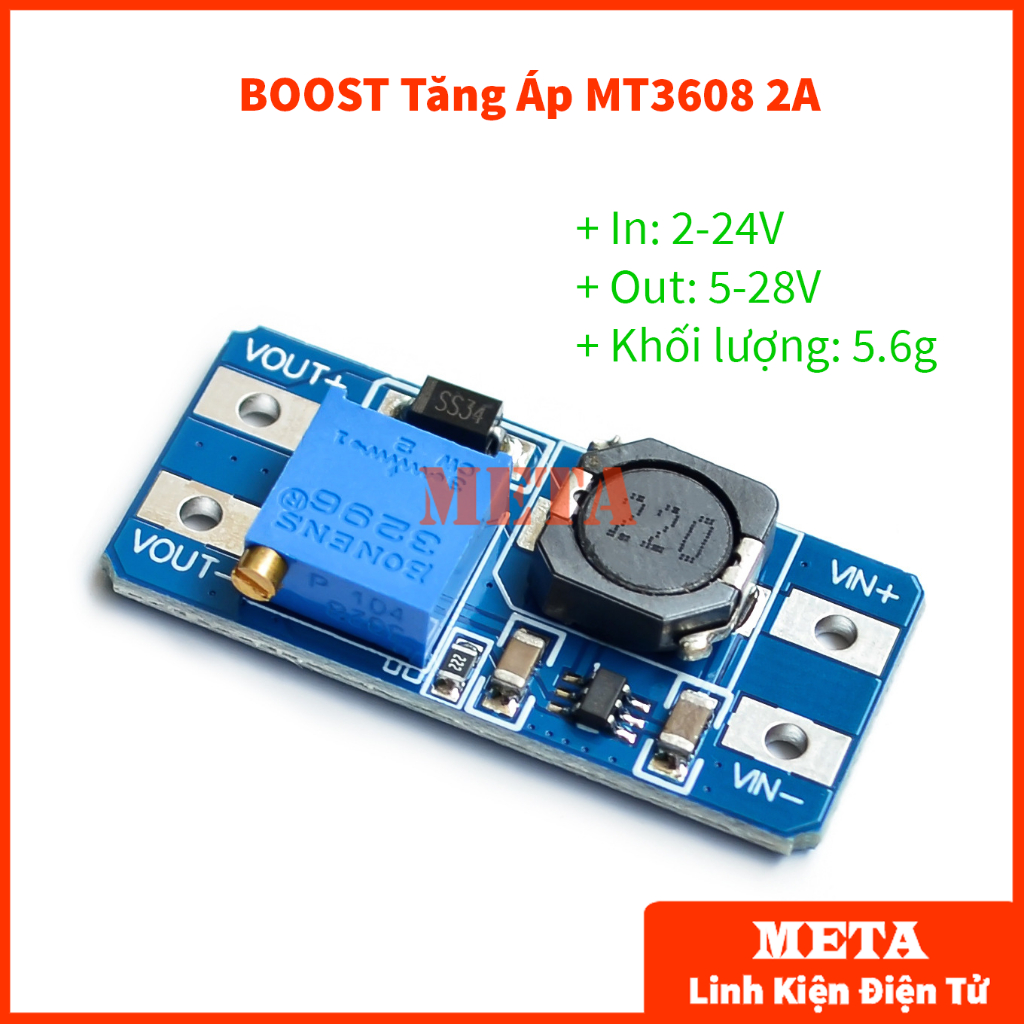 Mạch boost tăng áp mt3608 2a dc-dc - điện áp vào 2v-24v cho ra 5v-28v