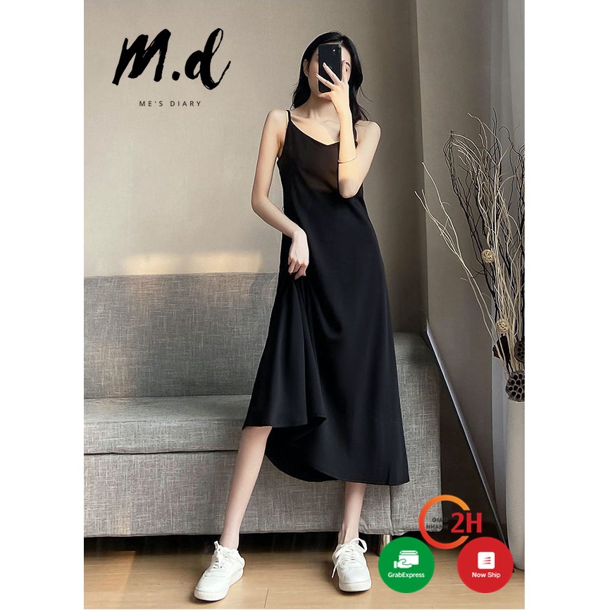 Váy ngủ lụa satin đen pha ren 2 dây dáng dài chân ren( hàng thiết kế độc  quyền )❤️ | Shopee Việt Nam