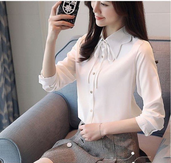 ÁO KIỂU SƠ MI TAY DÀI CỘT NƠ CỔ SIÊU XINH  (KÈM QUÀ TẶNG)