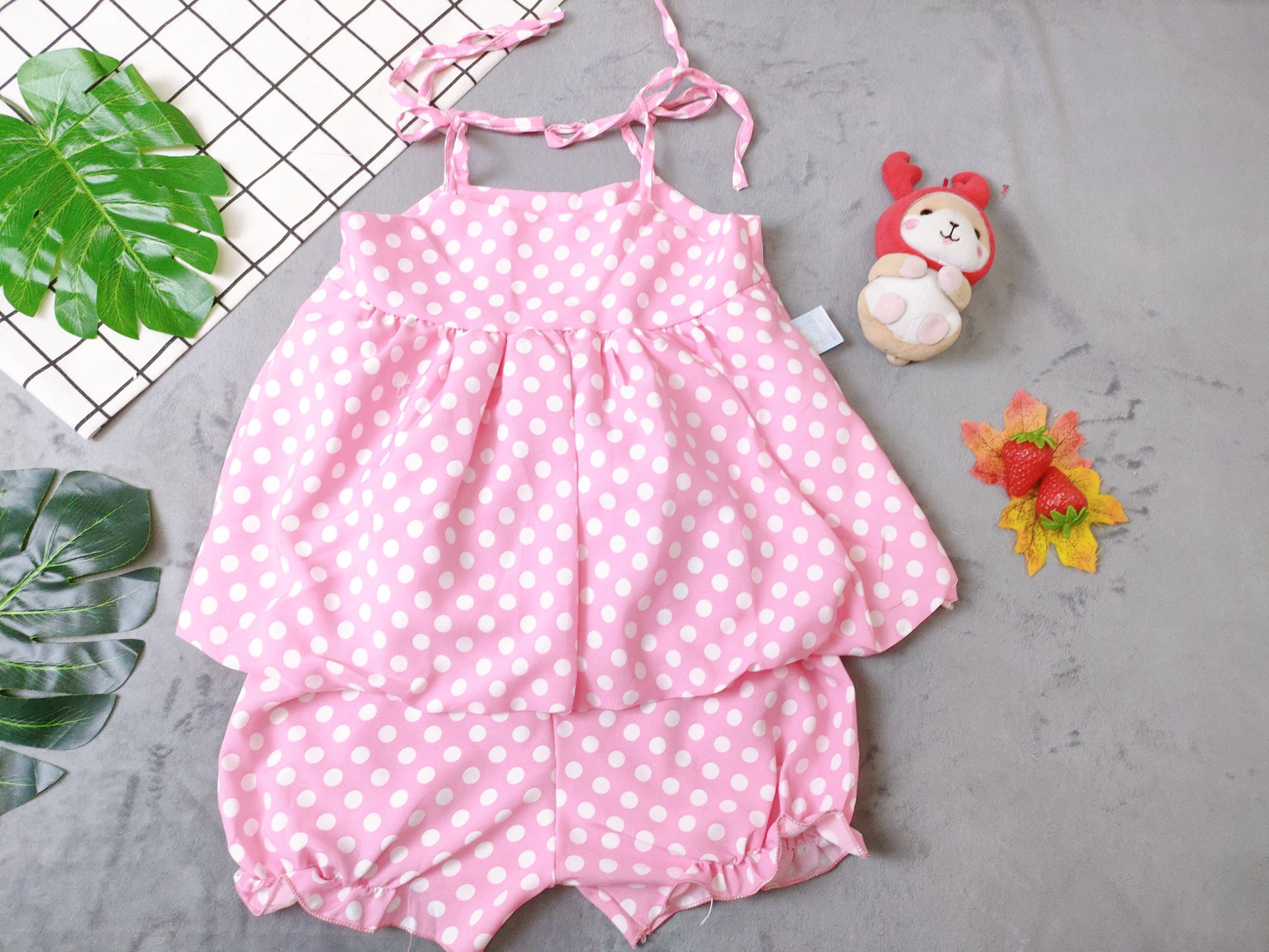 Bộ Lụa  Xếp Li Cột Dây Bé (6-18kg) (giao màu ngẫu nhiên)
