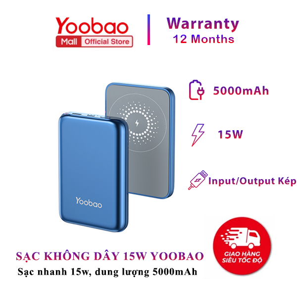 Pin Sạc Dự Phòng Không Dây Yoobao 15W/22,5W - Đầu Vào và Đầu Ra Kép -Sạc Nhanh 15W-  Dung Lượng 5000mAh/10000mAh - Bảo hành 12 tháng