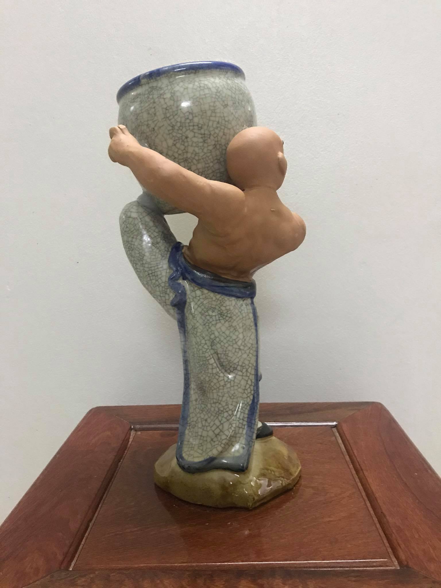 Chậu tượng la hán võ quyền - men rạn