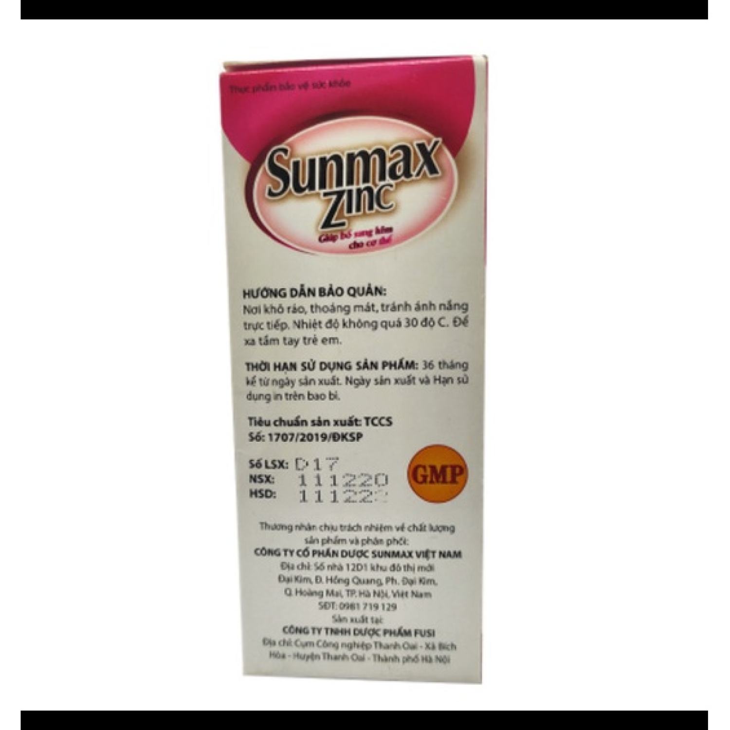 [Nhập RS0822 giảm 30k cho đơn 99k][Nhà thuốᴄ Winhealth] Ống Sunmax ZinC Bổ Sung Kẽm -ống 10ml