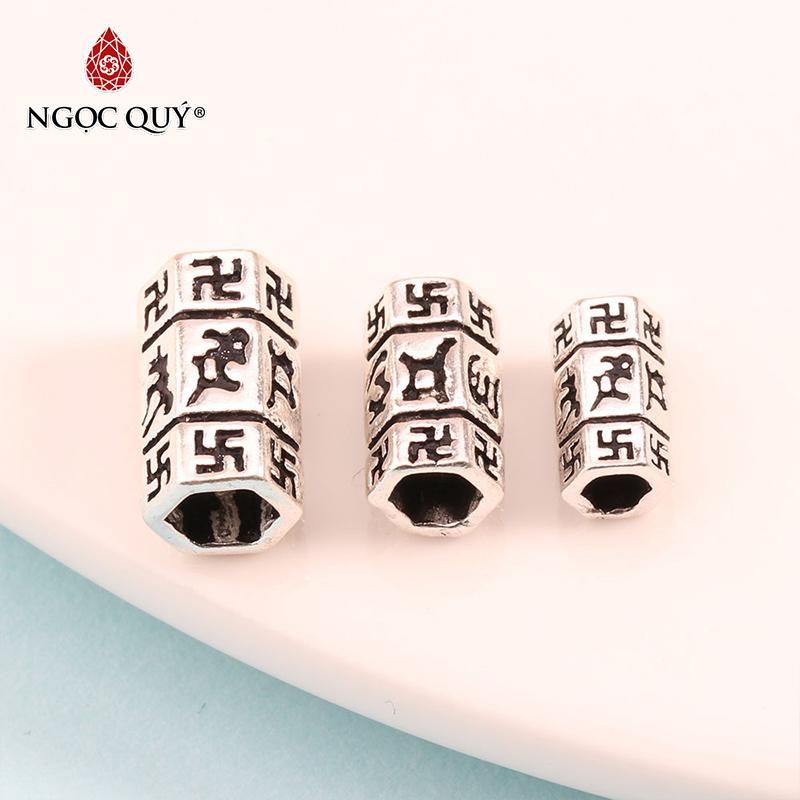 Charm bạc hình trụ 6 cạnh khắc lục tự đại mình chú xỏ ngang - Ngọc Qúy Gemstones
