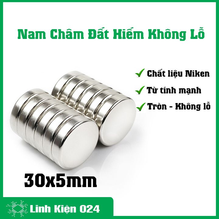 1 viên nam châm đất hiếm tròn không lỗ kích thước 30x5mm, nam châm vĩnh cửu trắng từ tính siêu mạnh