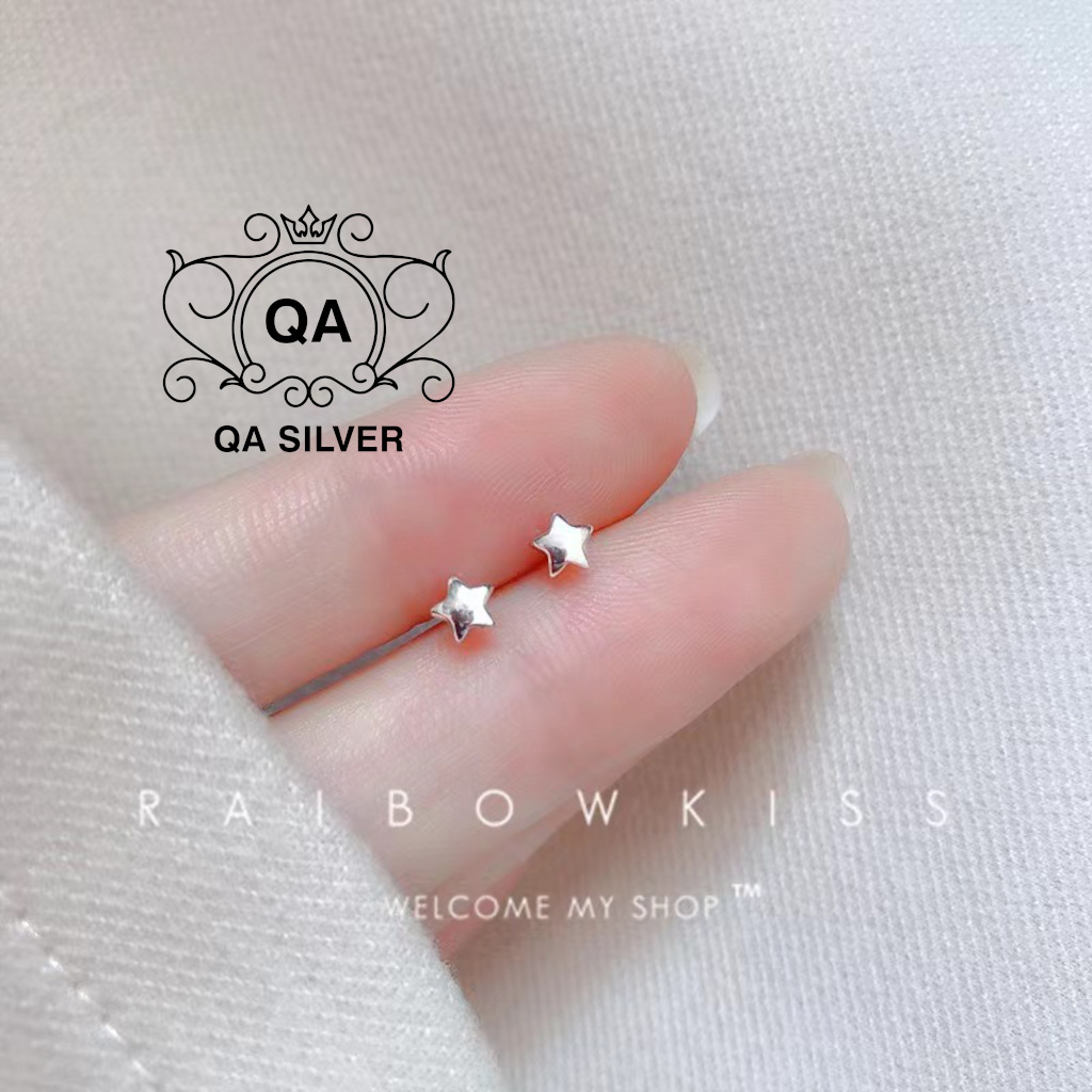 Khuyên tai bạc 925 ngôi sao năm cánh chốt bi bạc bông nam nữ tối giản S925 STAR QA SILVER Earrings EA230304