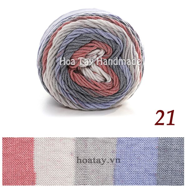 Len Rainbow Cotton Cake- Len đan móc khăn, nón thời trang, tông màu loang độc đáo.