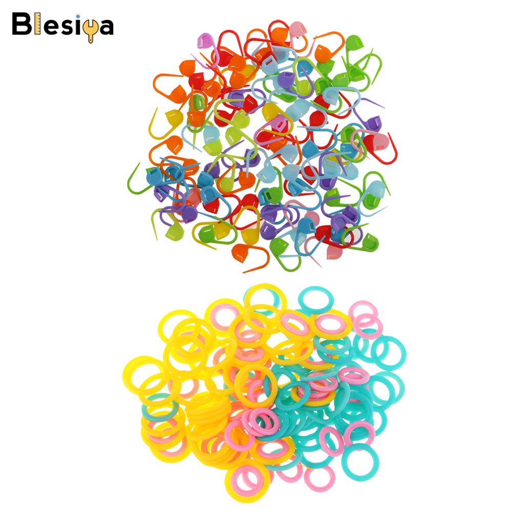 Blesiya 220pcs Knitting Crochet Locking Stitch Marker + Knitting Stitch Markers Ring
