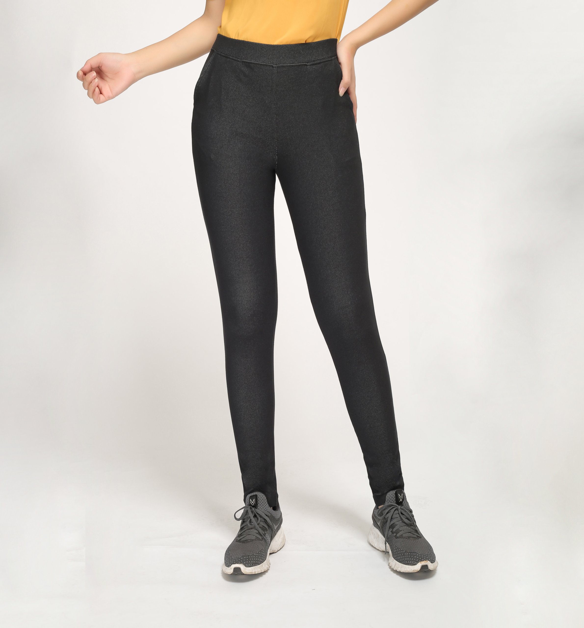 Quần Legging Vicci dáng dài 4 túi giả jeans (Xanh đen - Đen)