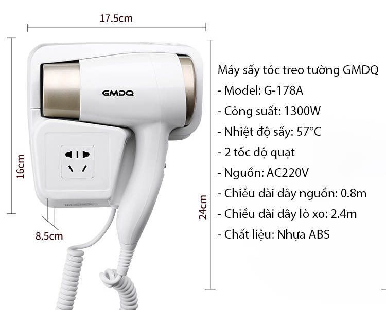 Máy sấy tóc treo tường tích hợp ổ cắm