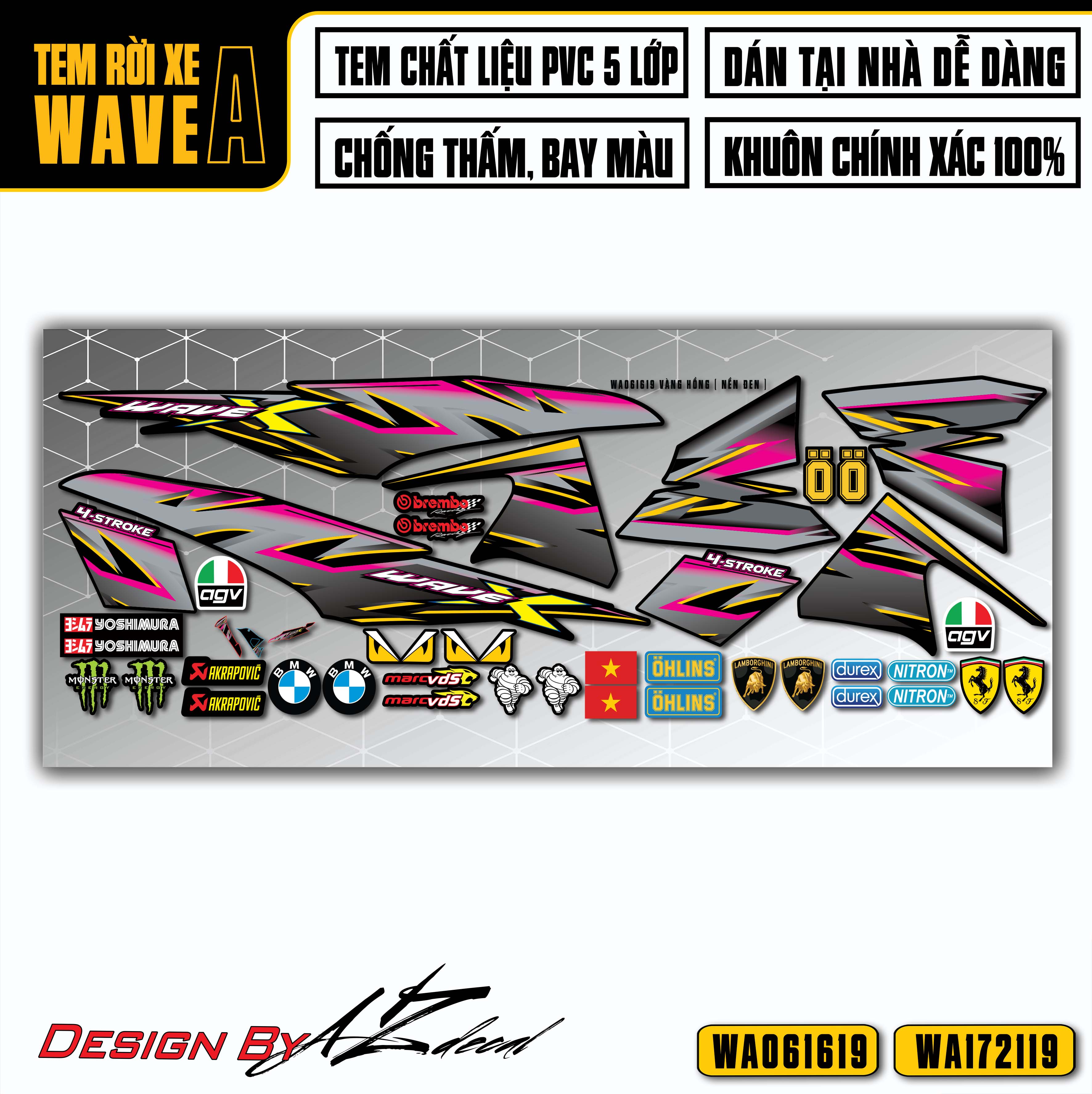 Tem dán xe wave alpha 2006 - 2021 mẫu chữ x | wa19 | decal rời chống nước, bền màu cho wave a 100cc 110cc - azdecal
