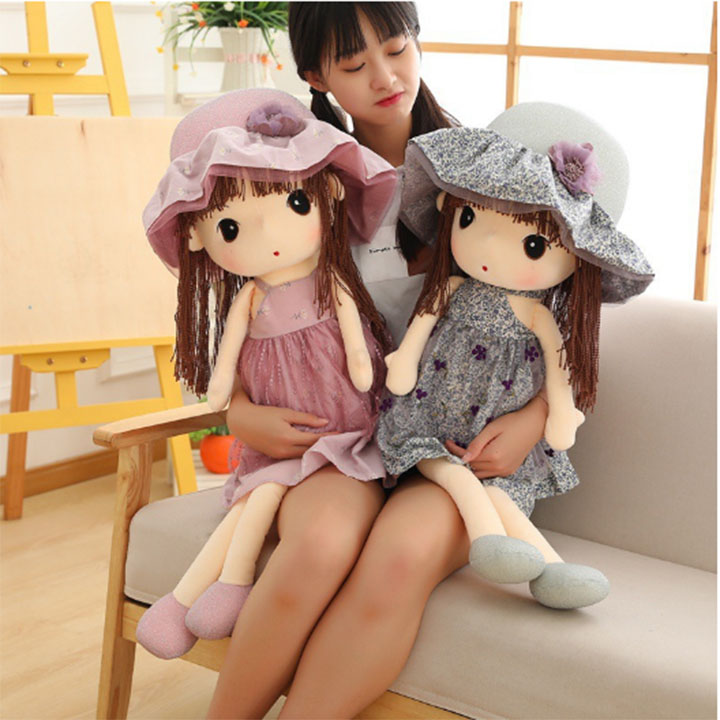 Búp Bê cô Bé Dễ Thương 45cm Mũ Hoa Đỏ