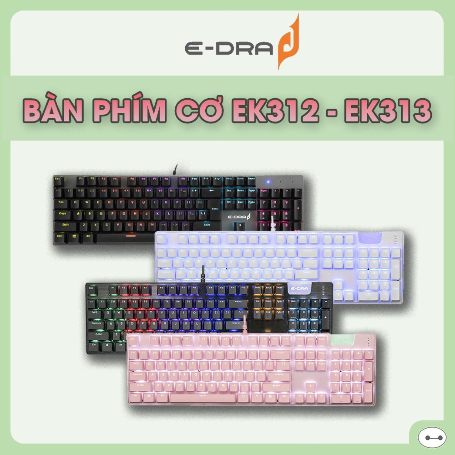 BÀN PHÍM CƠ GAMING E-DRA EK312 EK313 LED CHƠI GAME