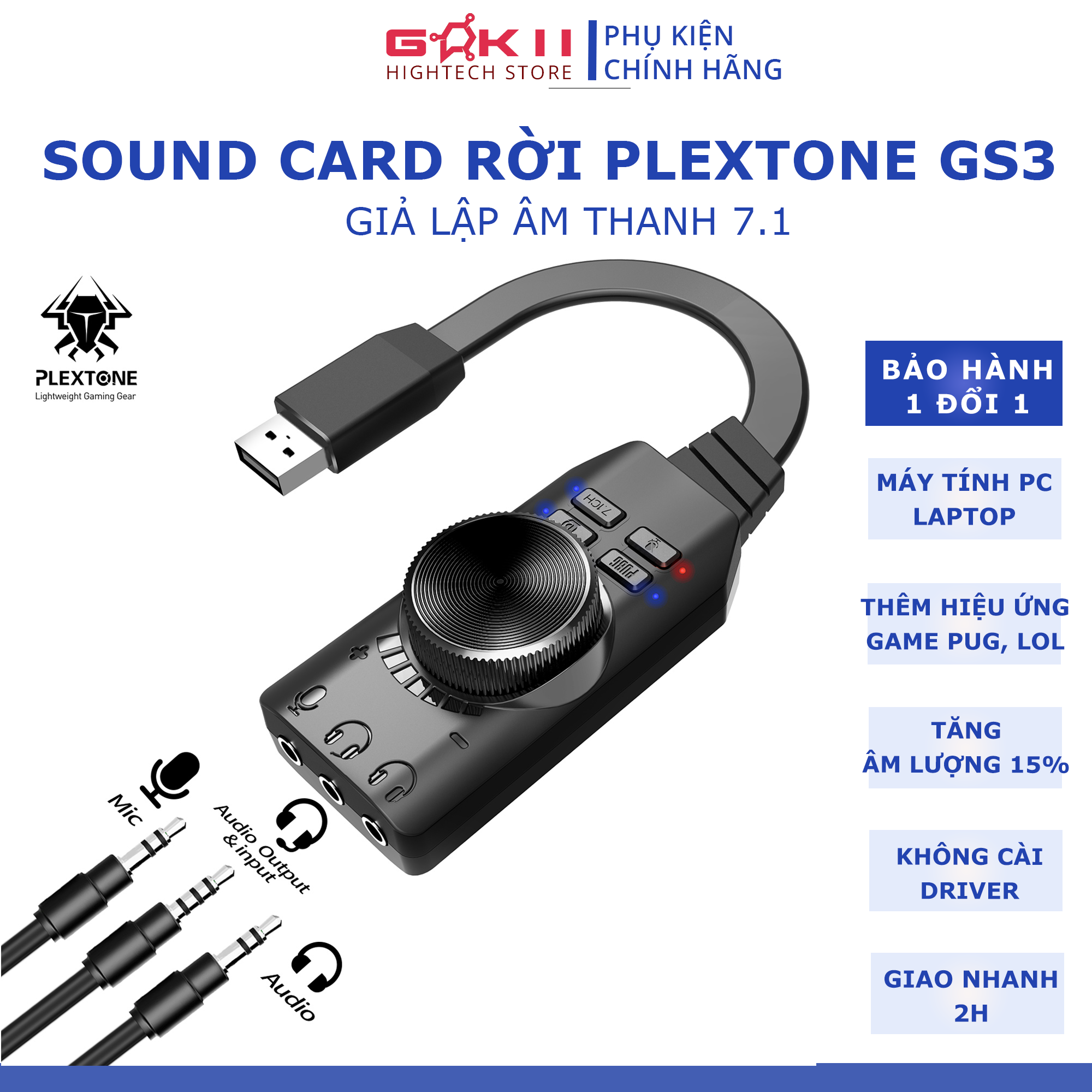 Sound card âm thanh 7.1 Plextone Gs3 cho máy tính PC