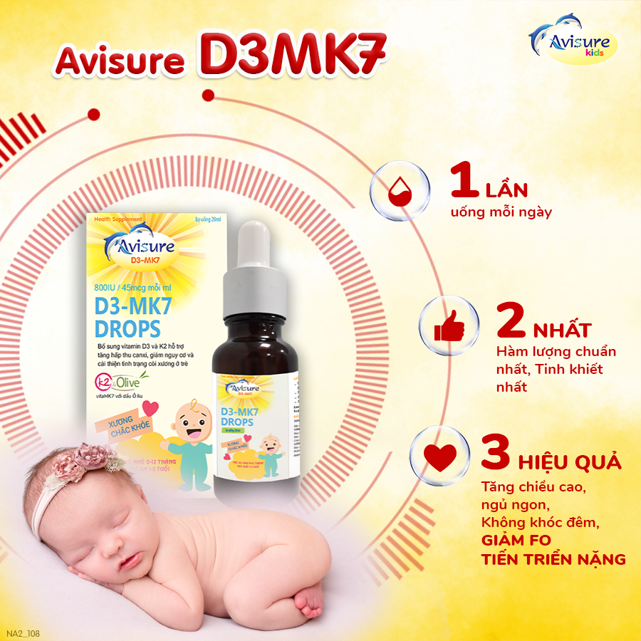 Avisure D3MK7 Drops cung cấp vitamin D3 và K2 cho bé