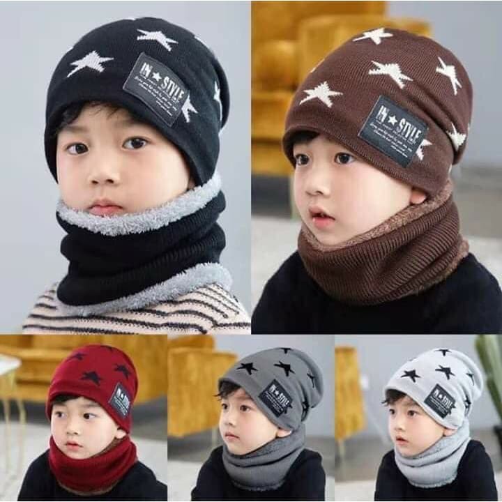 MŨ LEN KÈM KHĂN ỐNG GIỮ ẤM CHO BÉ