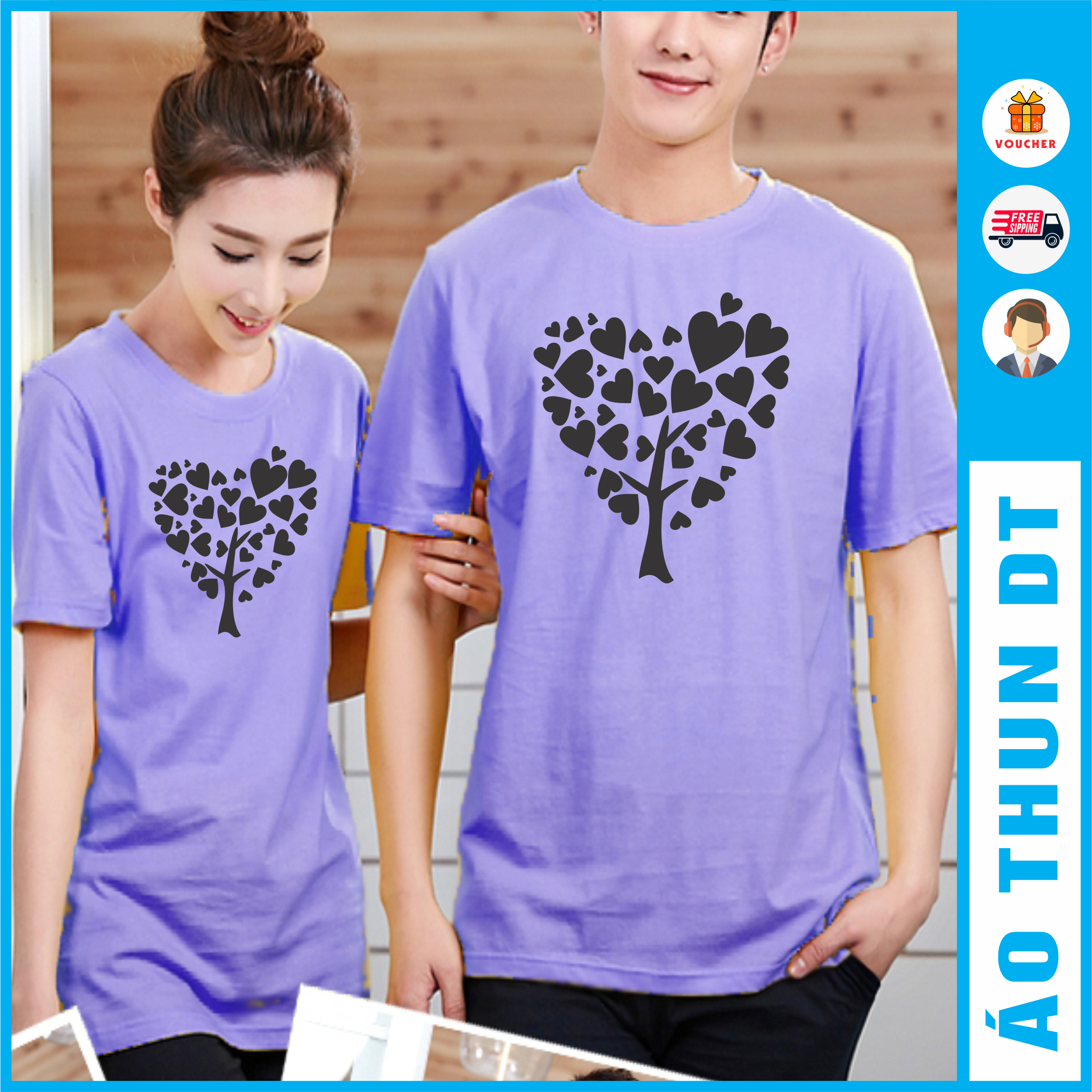 Áo thun đôi, Cây trái tim - Màu tím - 35K/Cái