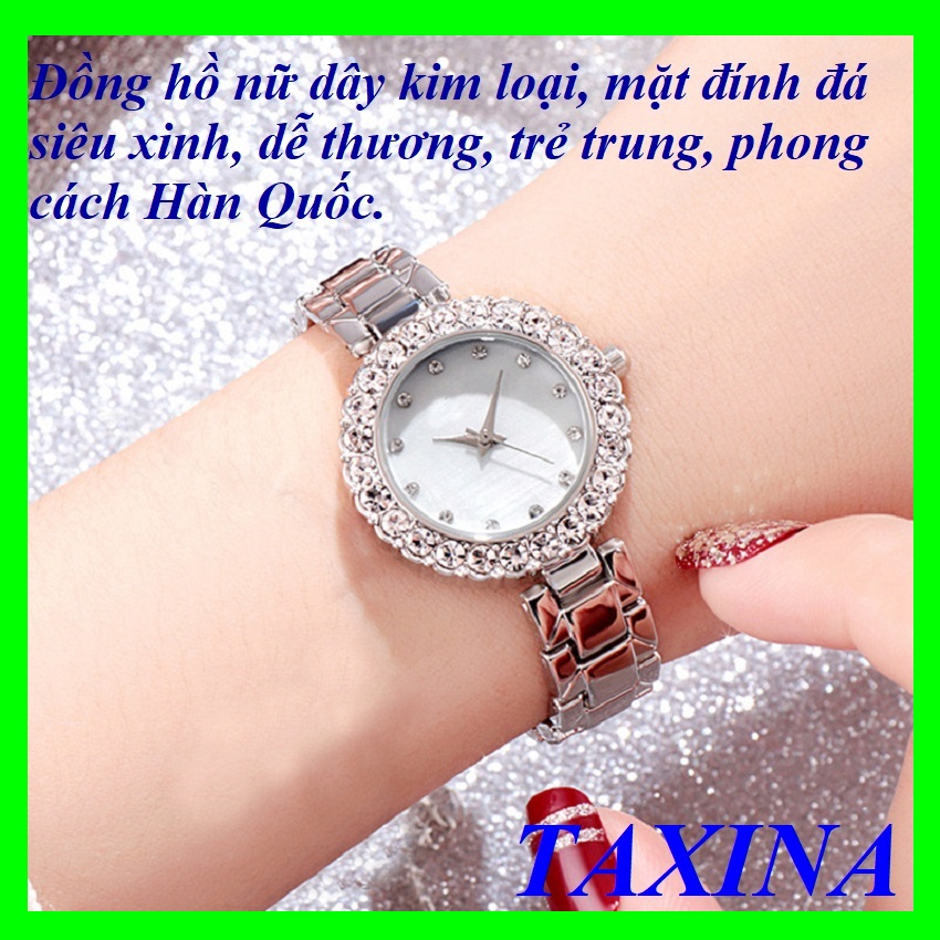 FreeshipMax Đồng Hồ Nữ Hàn Quốc 5015 Mặt Đính Đá Lấp Lánh