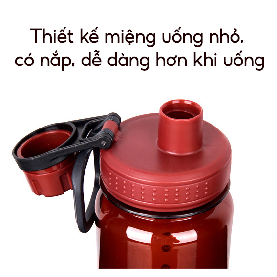 Bình nước thể thao tập gym 1 lít Portable Cup loại cao cấp, chống tràn, gỉ nước - Bình đựng nước có chia vạch và  quai treo