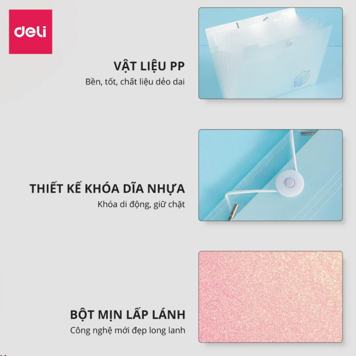 Cặp Túi Đựng Tài Liệu A4 Deli File Đựng Tài Liệu Hồ Sơ 8 Ngăn Túi Hồ Sơ Văn Phòng File Lưu Trữ Đa Năng Nhiều Màu Pastel PM307 - Hình ảnh 9