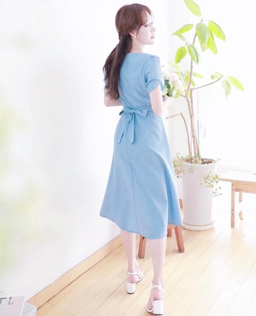 [HCM]Đầm blue tay sen (kèm hình thật) - Đầm nữ dự tiệc dạo phố dễ thương