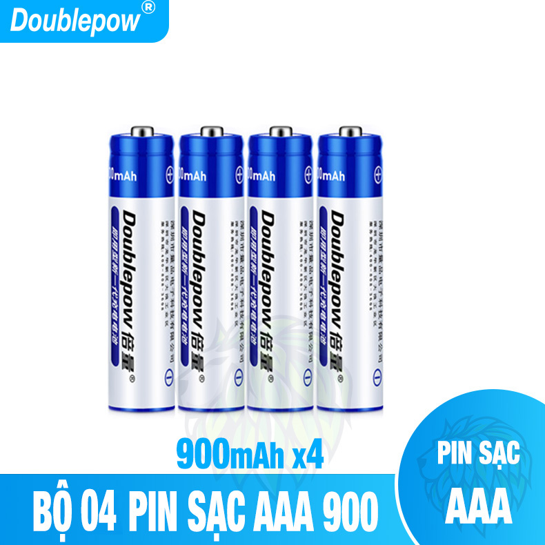 Bộ 4 pin sạc aaa 900mah doublepow - pin đũa sạc 3a - pin con thỏ sạc