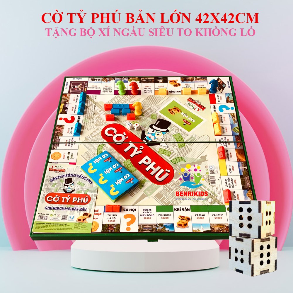 Cờ Tỷ Phú Loại Lớn Sato Kèm 2 Viên Xí Ngầu, Bộ Cờ Tỉ Phú Việt Nam Monopoly