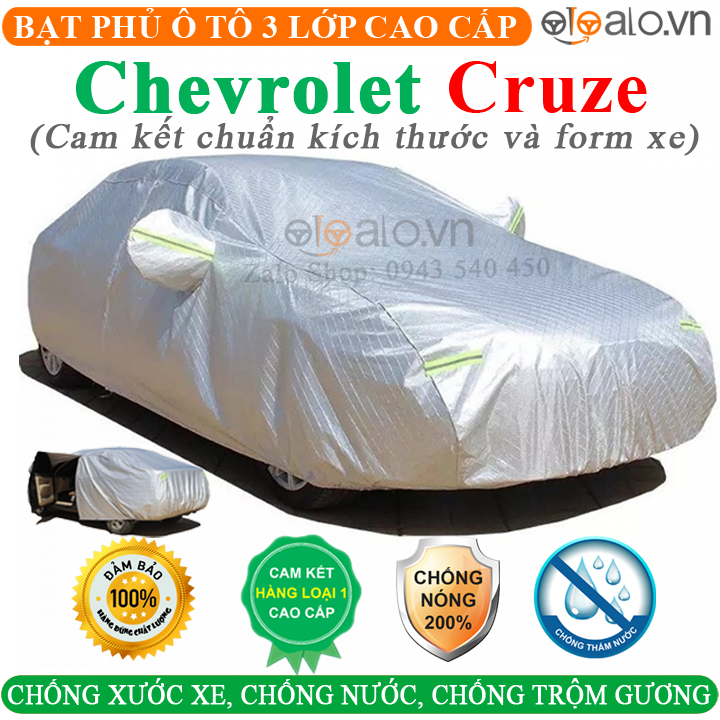Bạt phủ ô tô Chevrolet Cruze CAO CẤP Cách Nhiệt, Bạt phủ xe ô tô Chevrolet Cruze, Bạt che ô tô Chevrolet Cruze, Bạt trùm xe ô tô Chevrolet Cruze