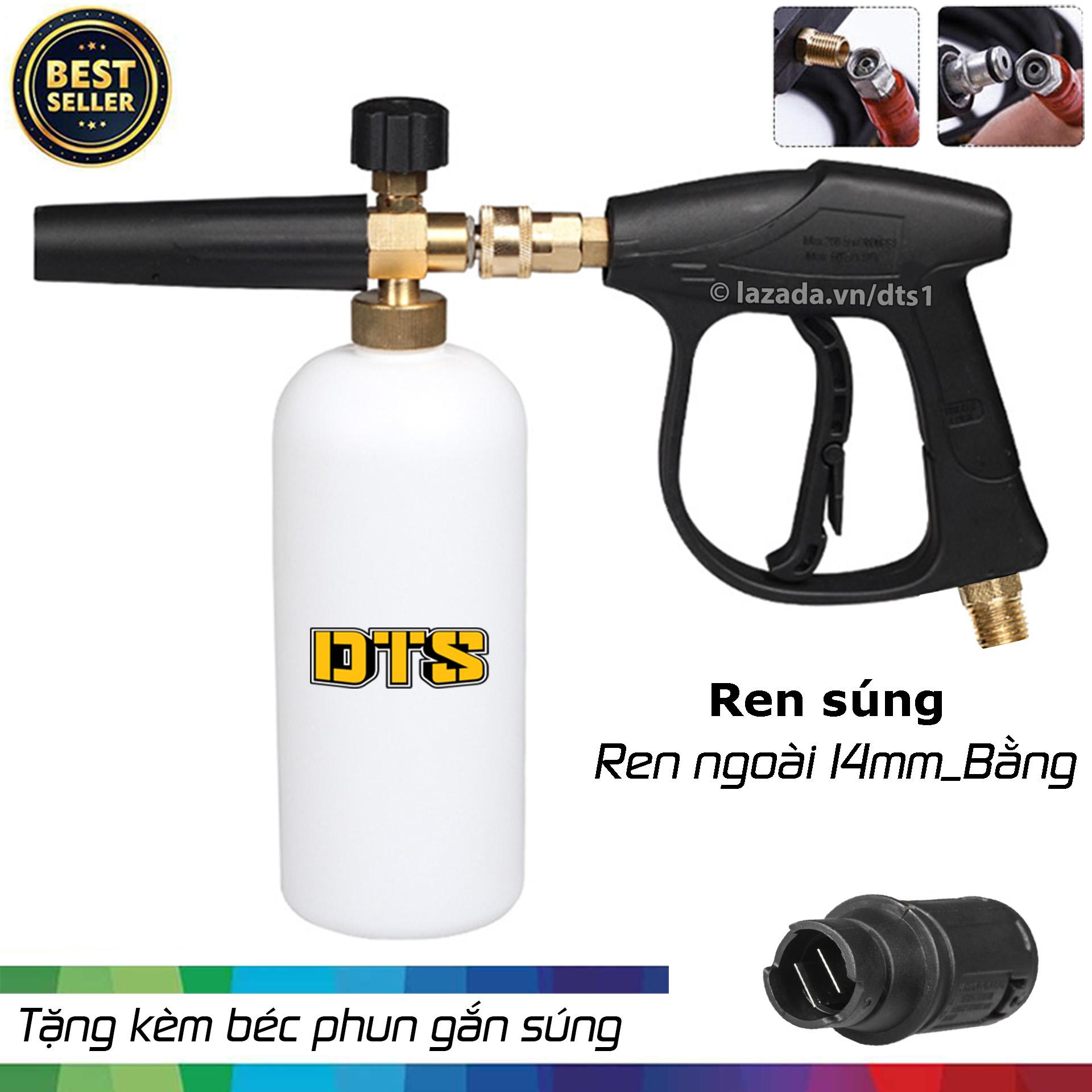 Bộ súng xịt rửa và bình tạo bọt tuyết cao cấp cho máy rửa xe áp lực cao, máy xịt rửa cao áp (Ren súngRen ngoài 14mm Đầu bằng)