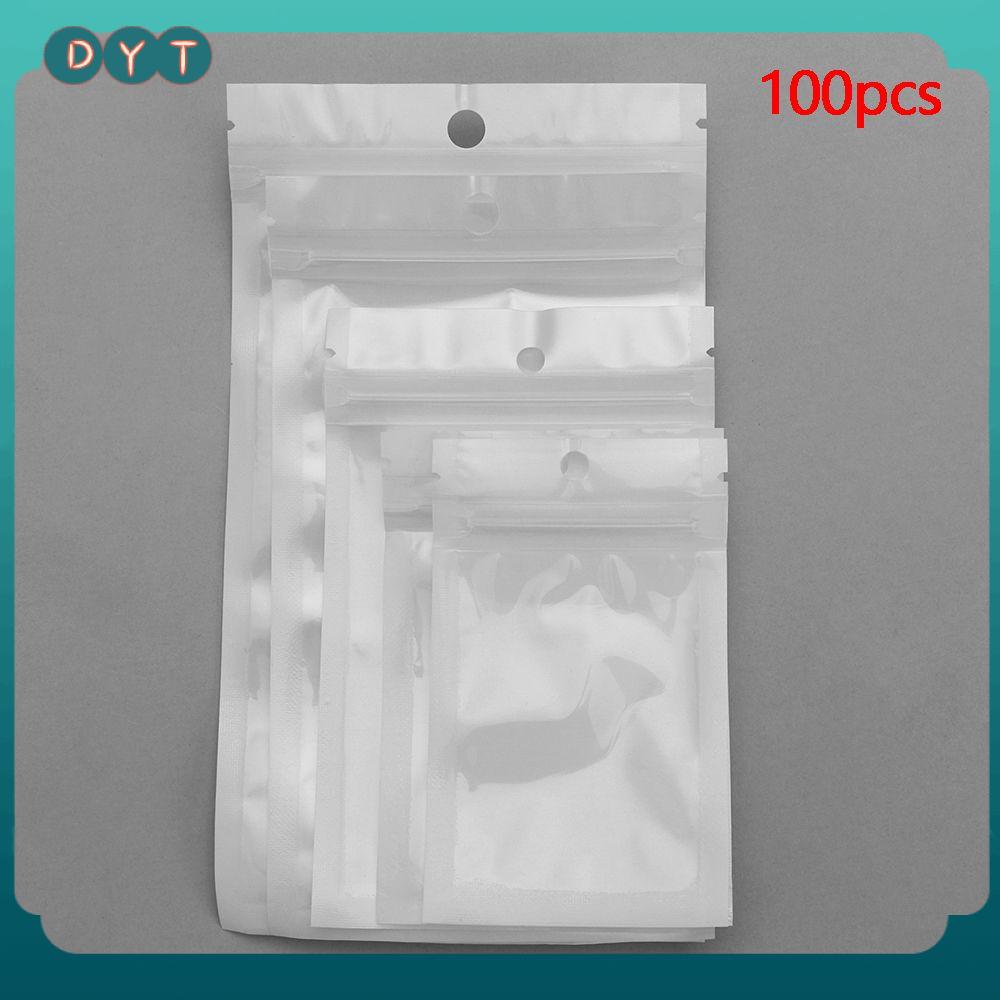 Bộ 100 Ngọc Trai Túi Ziplock Trắng/Trong Suốt Tự Hàn Kín Dây Kéo Nhựa Bán Lẻ Túi Túi Bảo Quản