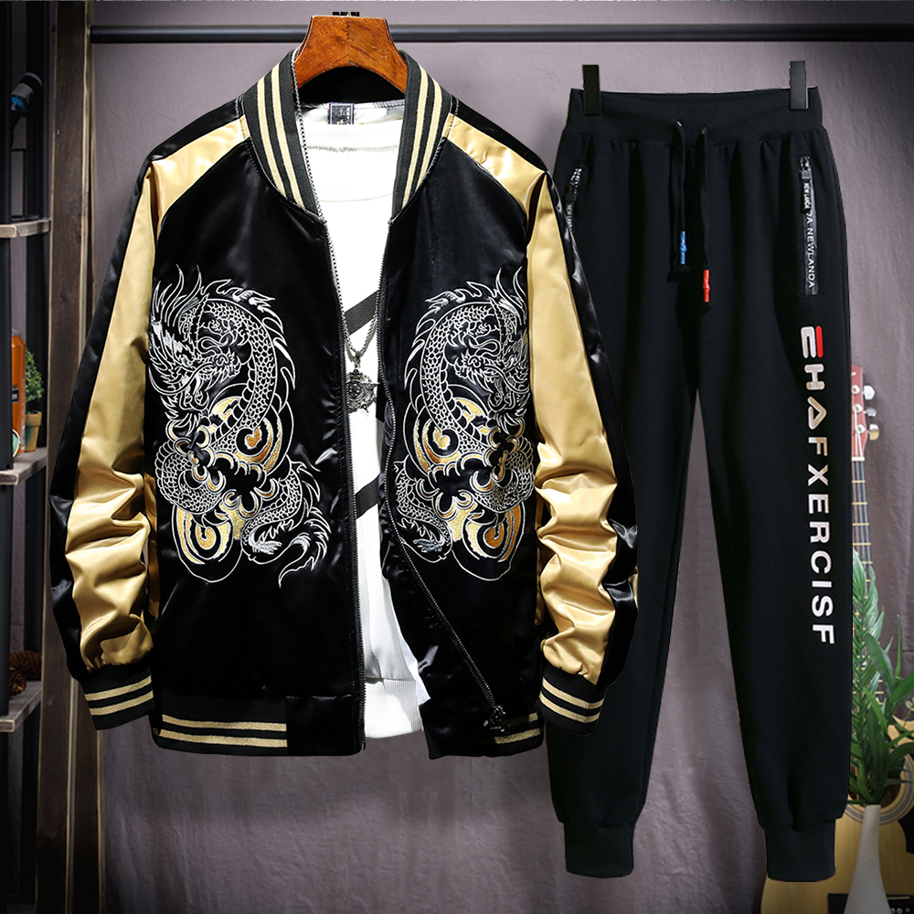 Set Áo Khoác Nam In Hình Rồng Phối Quần Jogger Bo Ống trẻ Trung Thời Trang FORYOU AO KHOAC NAM 30C + JOGGER 75