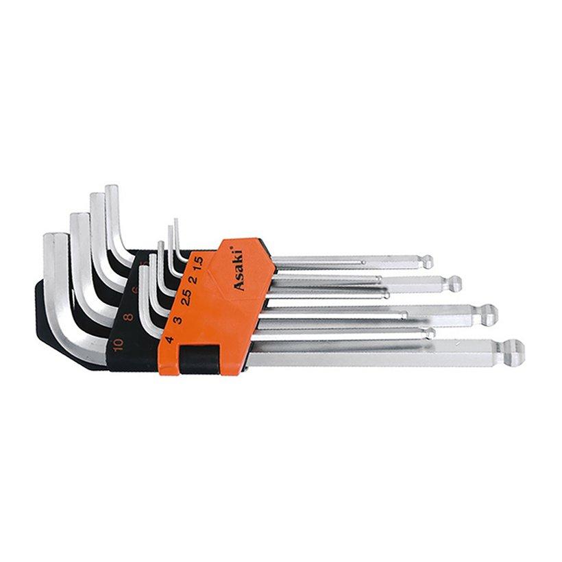 Bộ lục giác đầu bi 9 cây chuẩn asaki ak-410 c2-1.5-10mm