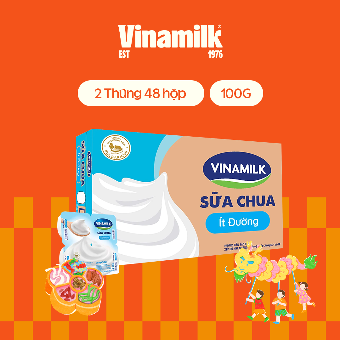 4 Vỉ Sữa chua ăn Vinamilk ít đường 100g Yaourt 4 hộp/Vỉ