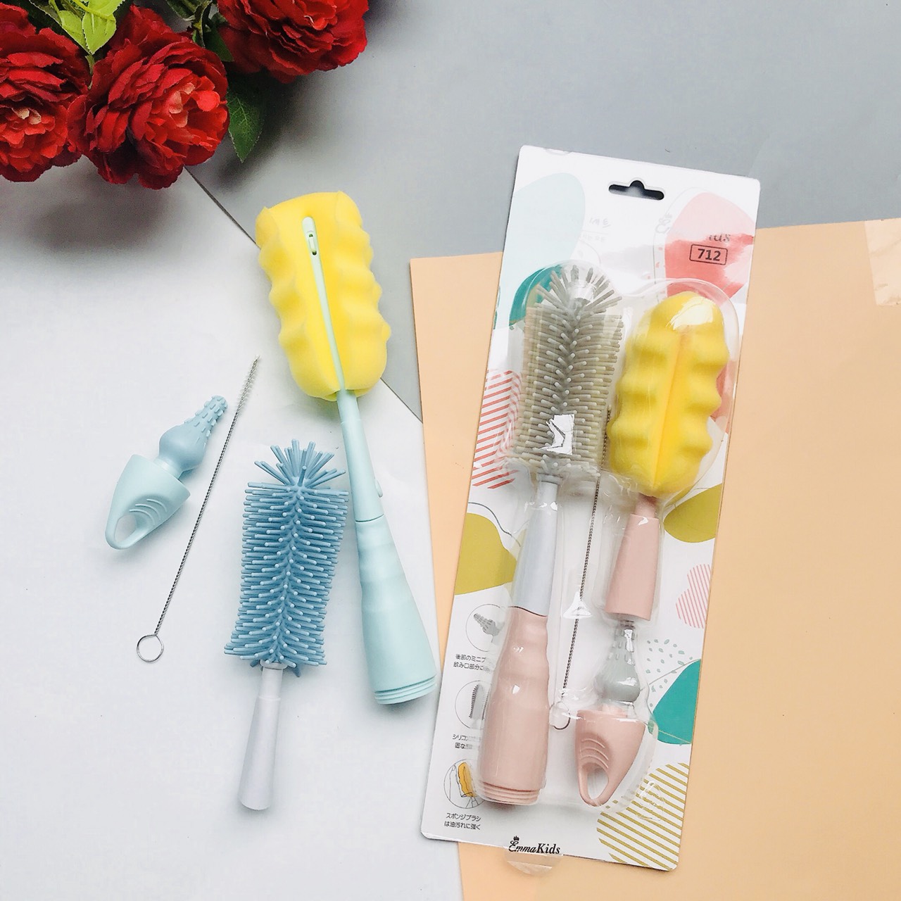 [Hàng chính hãng] Cọ rửa bình sữa EMMAKID 4 chi tiết hàng cao cấp