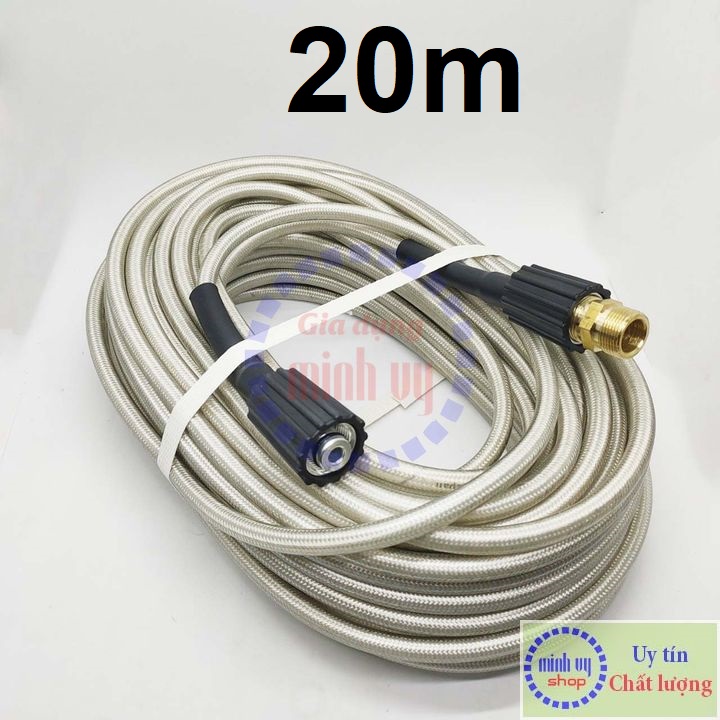 Dây rửa xe cao áp dùng cho máy xịt rửa áp lực - Ren trong 22mm Loại 20m - Tặng khớp nối dây