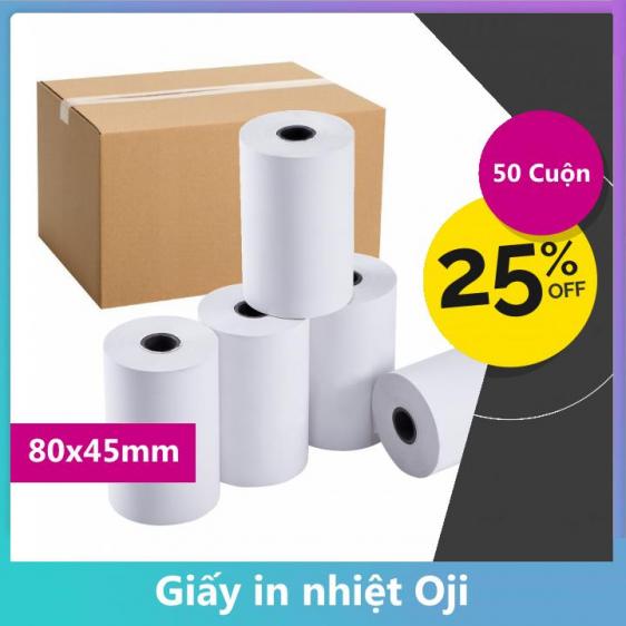 30 Cuộn Giấy In Nhiệt Oji Khổ K80 Phi 45mm (80x45mm)