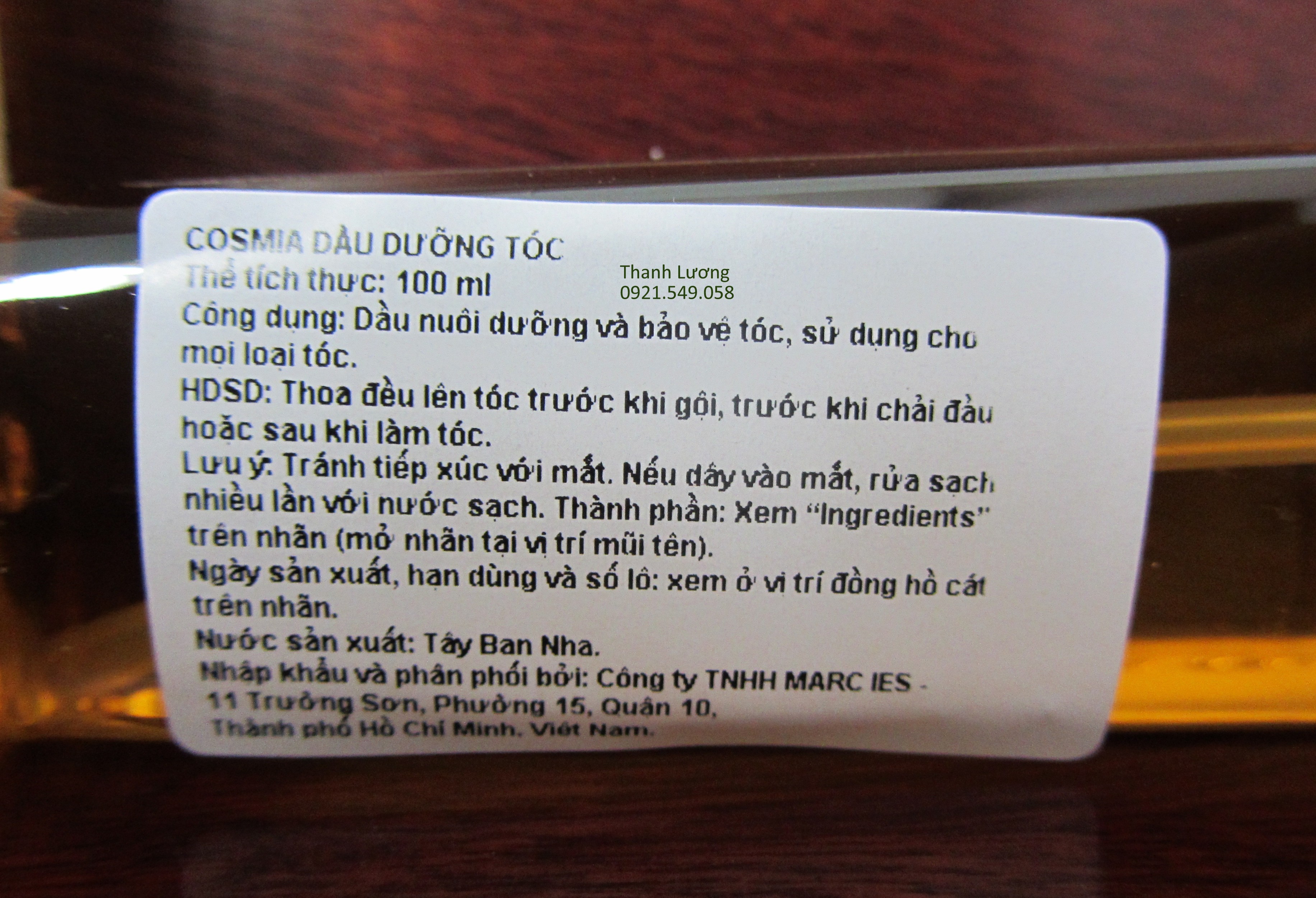 Dầu dưỡng tóc Cosmia (100ml) - Tây Ban Nha