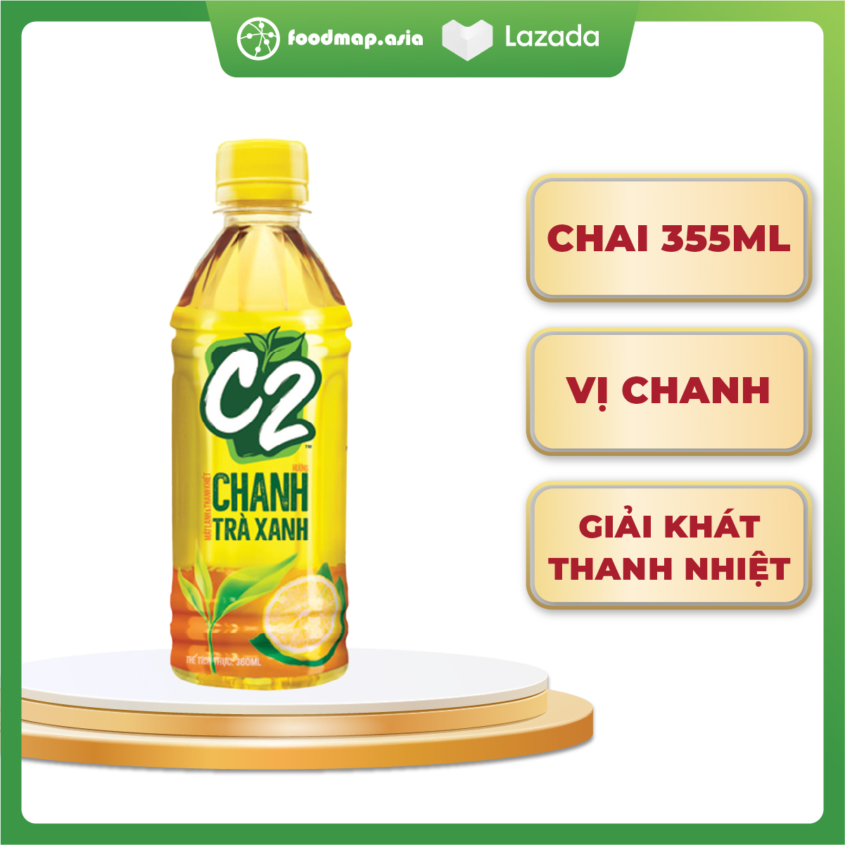 Trà xanh c2 hương chanh - chai 355ml - foodmap