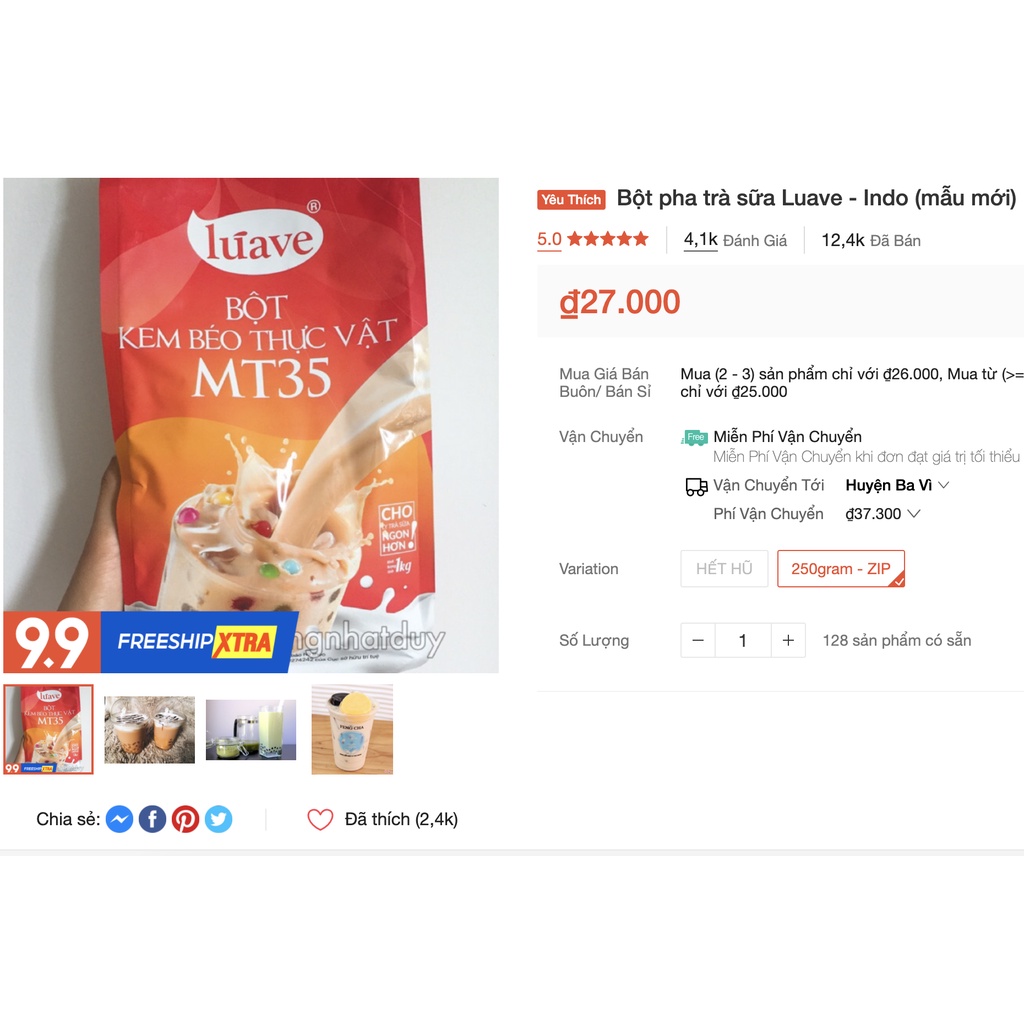 Bột béo pha trà sữa Luave BỊCH 1KG