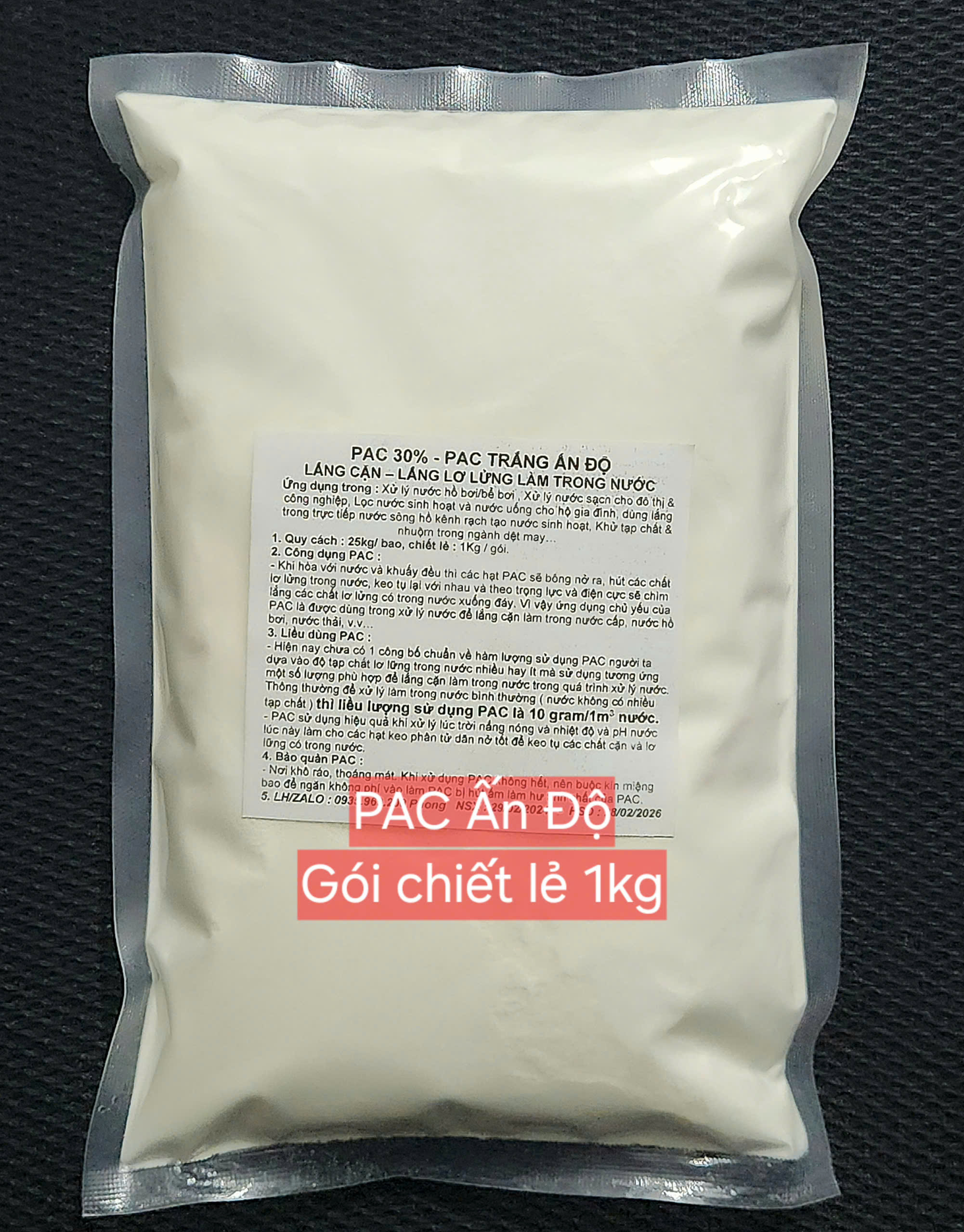 PAC 30% PAC trợ lắng, lắng cặn, lắng lơ lửng làm trong nước hồ bơi, nước ao hồ kênh rạch, PAC trắng Ấn Độ