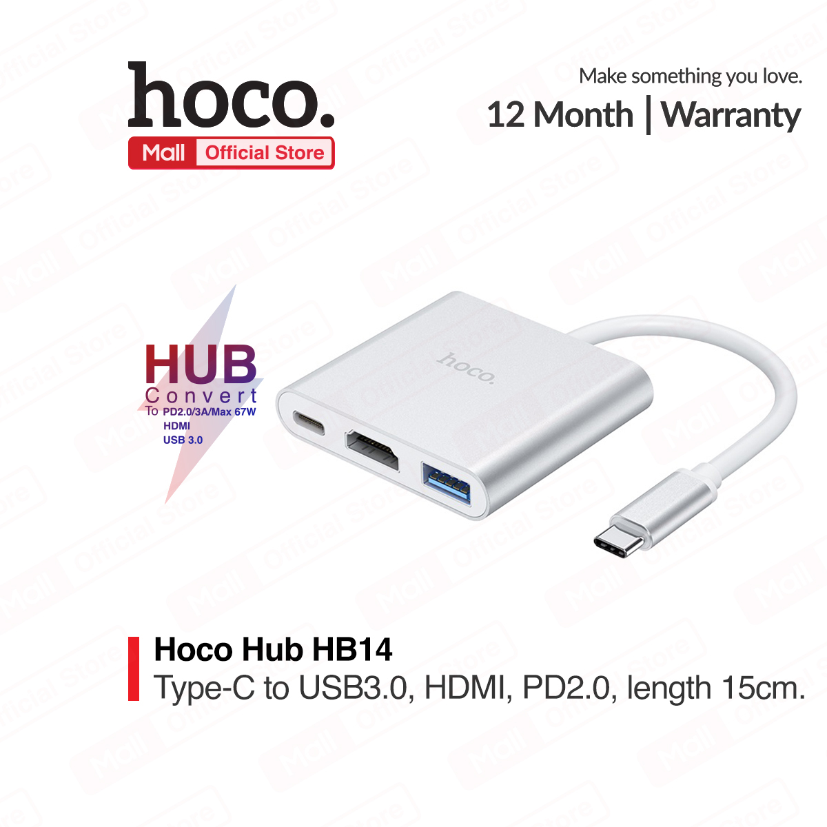 [HCM]CÁP CHUYỂN ĐỔI HOCO HB14 CỔNG TYPE-C SANG 3 CỔNG HDMI-USB 3.0- TYPE-C
